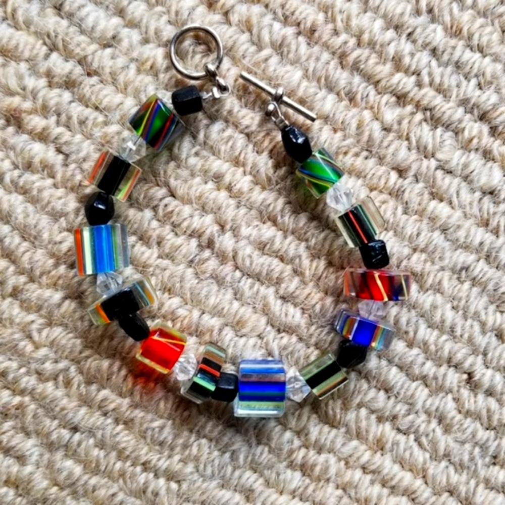 Sterling Silver handmade art glass bead bracelet